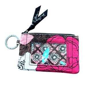 Vera Bradley keychain ID wallet pink floral fabric zipper case slim preppy
